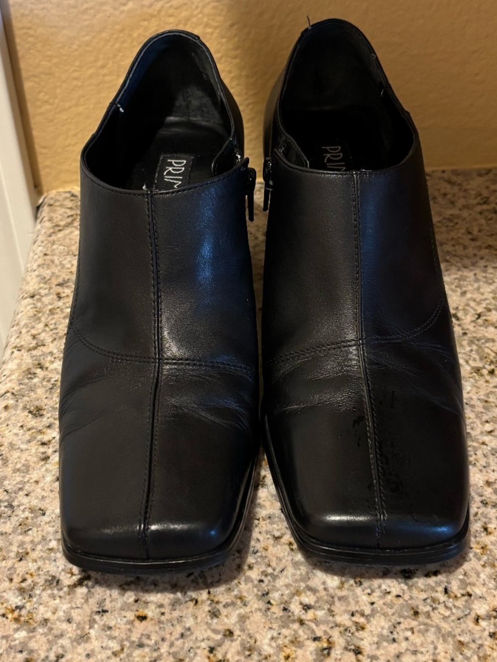 Gently Pre-Owned PRIMA JOLIE Black Leather Square-Toe SHOOTIES